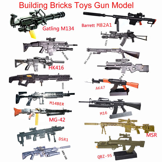 1:6 Scale Toy Miniature Gun Models | M134 MG42 AK47 98K Rifle Puzzles Building Bricks Assembly Weapon Scene Sandpan Game Toy