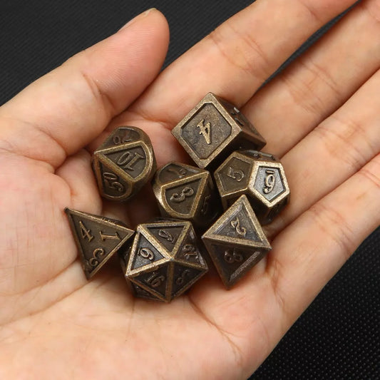 7PCS Metal Polyhedral Dice Bronze DND Game Dice for RPG Dungeons and Dragons