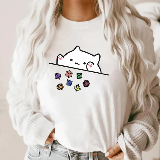 Cat Throwing Dice Shirt Role Playing Game Shirt Cute Cat Graphic Tee RPG Tee Funny DND Gaming Shirts Retro Short Sleeve Tshirt